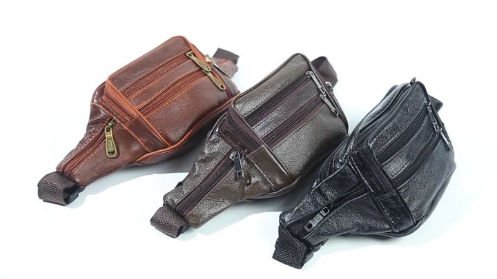 Men&Women Genuine Leather Waist Bag Multiple Compartment