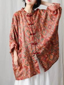 Export Export Classy Womens Clothing Retro Chinese Button Knots Shirt Mid Length Long Length Ramie Loose Plus Size Cardigan Thin Outerwear