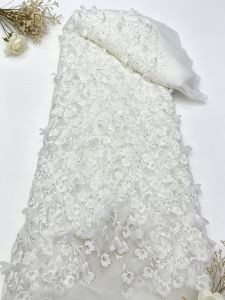 Nigerian Sequins Party Lace Flower Beads Lace Fabric High Quality 5Yards African French Tulle Net Lace Wedding AT2831