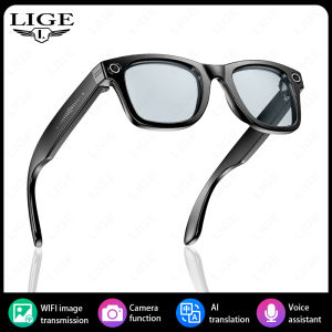 LIGE | LIGE New Photochromic Lenses Smart Glasses 800W Camera 1080P HD Video Recording Bluetooth Call AI Smart Translation Sunglasses