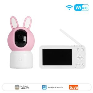 MOES | Máy Theo Dõi Trẻ Em Thông Minh MOES Tuya WiFi Với Màn Hình LCD 45 Inch Cảm Biến Nhiệt Độ Giám Sát Video PTZ Zoom Và Camera An Ninh Có Chức Năng Ru Ngủ