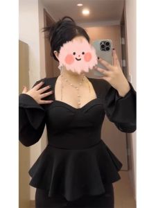 Black French Design Long Sleeve Bottoming Shirt for plus Size Women Autumn Vintage Elegance Lace Trim Tunic Top Korean Style