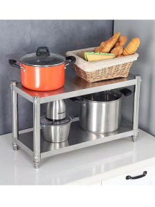 35 High Two-Layer Stainless Steel Storage Rack Milk Tea Shop Counter Display For Home Multi-Functional Bowl Dish Seasoning Product Cabinet Shelf