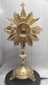 Solid Brass Sunburst Monstrance 14.5 Inch | Catholic Eucharistic Adoration Altar Church Religious Vessel