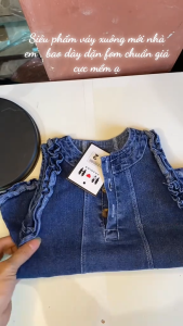 Váy JEAN đính bèo cá tính dáng xuông chất liệu cao cấp cho bé gái