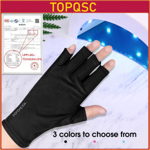 TOPQSC Nail Gloves Anti UV Exposed Finger Sunscreen Lamp Anti radiation Special Nail Tools Anti black Half finger Sleeve Black Blue Red