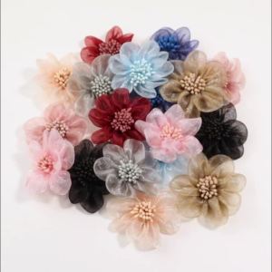 4pcs/pack Organza Handmade Flower With Stamens Color Sewing Flowers for DIY Jewelry Garment Applique Decoration Supplies