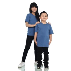 Kaos Polos Anak Oneck Lengan Pendek Bahan Katun Combed 30s Warna Steel Blue
