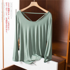 Áo Thun Modal Cổ Tròn Dài Tay Mùa Xuân Thu Thời Trang Nữ Cỡ Lớn Hở Lưng Áo Lót Thường Ngày Chất Liệu Cotton Pha Polyester