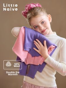 Little Naive | Wool Thermal Blended Solid Color T-shirt Mid-neck