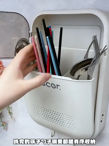 Wall-mounted Chopsticks Holder Kitchen Spoon and Fork With Lid Organizer Storage Rack Cutlery Organizer