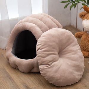 Lovinland Pet Small Pet Animals Bed Warm Cave Nest Pet Warm cat Bed Caterpillar Semi-Enclosed Cat House Small Dog Kennel Cozy Pet Bed with Mat