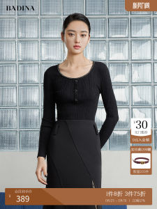 Badina Womens Knitted Sweater Low round Neck Inner Wear Spring Autumn New Style Rylee Fiber Long Sleeve Mid-Length Top