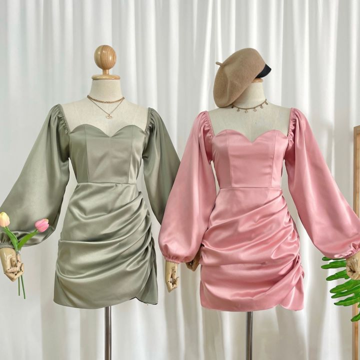 DD24 เดรสออกงาน เดรสออกงานผ้าzara เดรสแขนยาว | Lazada.co.th