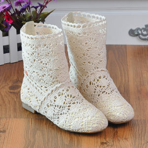 Sweet Style Flat Heel Hollow out round Toe Womens Boots Short Autumn Fashion Net Surface Single Shoes Comfortable Spring Summer