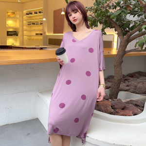 plus Size Sleep Dress Modal Thin round Neck Long Home Skirt Womens Summer Comfortable Breathable Print Sleepwear Casual Sweet Style