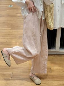 YIFANSHI | Quần Linen Màu Hồng Dáng Rộng Dài Đến Cổ Chân