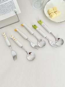 น่ารัก เซรามิค Cat Paw สแตนเลสช้อนส้อมชุดอุปกรณ์รับประทานอาหาร High Aesthetic Value Big Goose < Ne2> Handle Home Use