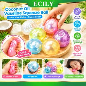 🔥Ready to Ship 🔥ECILY 6cm Coconut Oil Vaseline Squeeze Ball Pearl Finish TPR Slow Rising Stress Relief Toy For ADHD Autism Adults Kids Fidget Handheld