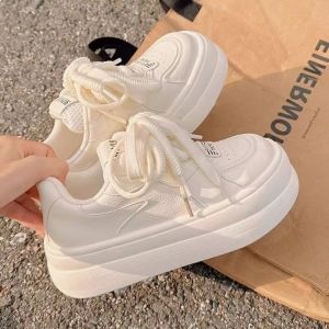 Womens Thick Bottom Sneakers Autumn Winter New Style Popular Big Head Heightening Casual Shoes Low Top Rubber Outsole