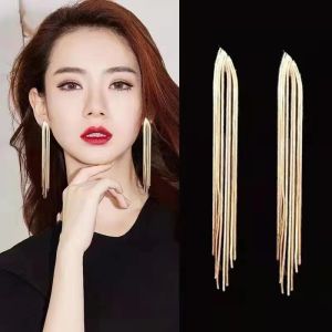 Fashion Geometric Metal Chain Long Tassel Earrings Women Korean Temperament Personality Earring European and American Exaggerated Earrings Jewelry Drop Earring