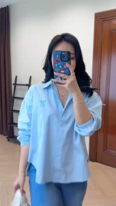 SJM KEMEJA RIBBON BORDIR PITA BAHAN KATUN POPLIN LENGAN PANJANG KARET CUTIE 82566