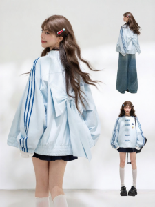 KEIKO | New Chinese Style Lightweight Sports Padded Button Jacket Autumn Sweet and Graceful Bow Decorated