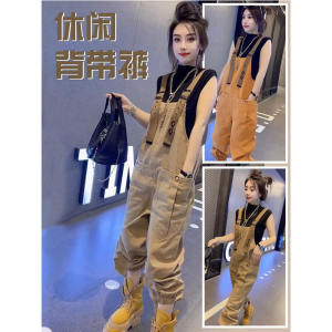 Retro One-Piece Pants Womens Summer Casual Style Cover Belly Workwear Overalls Fashionable Polyester Short Sleeve round Neck