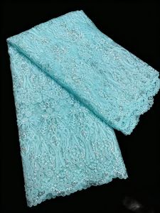 French Mesh Lace 2026 Fabrics Embroidery Sequins Tulle Beaded African Fabric for Women Party Dresses 5 Yards Sewing Meters