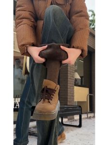 Soft Fleece Lined Mens Denim Jeans Autumn Winter Style with Martin Boots Micro Flare Straight Leg Jeans American High Street