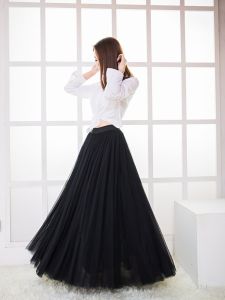 Fairylike Tulle Half Skirt with Flounce High Waist A-Line Midi Length Slimming Polyester Fiber Commute Style Summer 2024