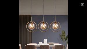 Metal Ring Pendant Lights Home Kitchen Island Dining Table Bedroom Bedside Glass Ball Hanging Lamp