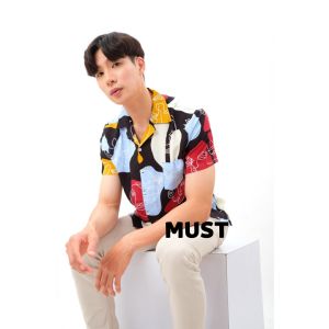 MUST Kemeja Pantai Pria Wanita Abstrak Vintage Casual Shirt Lengan Pendek - Motif Math Black
