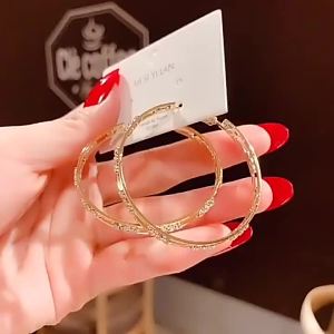 Luxury Female Hoop Earrings For Women Fashion Big Round Silver Color Wedding Earrings Double Zircon Stone Earrings Gifts