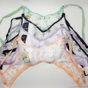 ISWA - 1PC Bra Wanita Remaja Bh Busa Tipis Cup Kecil bermotif bunga Tanpa Kawat Kait 2 Bahan Katun