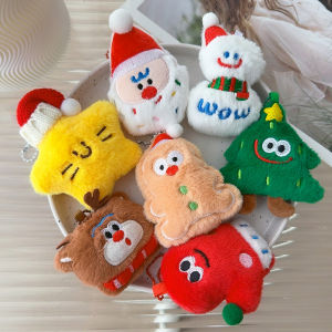 พวงกุญแจกำมะหยี่คริสต์มาสรูปการ์ตูนซานตาคลอสมนุษย์หิมะต้นคริสต์มาสกวางเอลก์ตุ๊กตาของเล่นสอดไส้ของขวัญคริสต์มาส