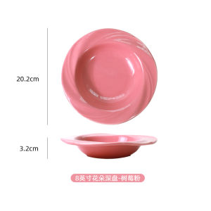 Nordic Style Ceramic Plate Pure Color Dinnerware Home Use Pasta Plate Dessert Plate Creative Hat Shape Flower Pattern Handmade