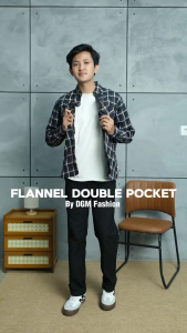 DGM Kemeja flanel pria lengan panjang kantong dua kemeja pria 045