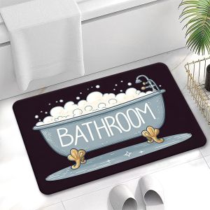 VIKAMA Vintage Bathtub Bubble Pattern Bathroom Mat Non Slip Easy Care Shower Room Water Absorbent Floor Mat Bathroom Home Decor