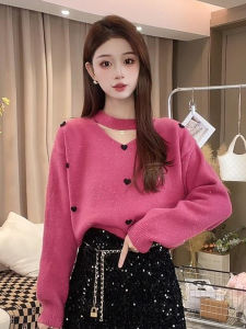 Womens Thickened V-Neck Hollow out Knitted Sweater Spring Autumn Winter Warm Casual Style Long Sleeve Top Fashion Trend