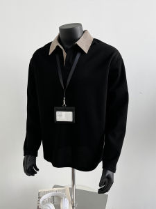 American Retro Long Sleeve Polo Shirt Mens Loose Fit Spring Autumn Turn-down Collar Sweatshirt Youth Fashion Cotton Polyester