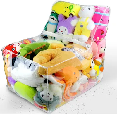 Kids Storage Stool Chair 2in1 Thickened PVC Toy Organizer Bag Transparent Seat Creative Storage Box