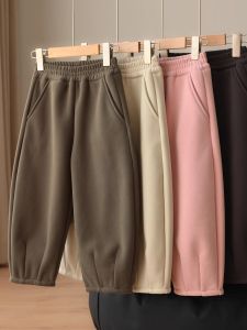 Fleece Lined Childrens Sports Pants Autumn Winter Style Elastic Waist Cotton Polyester Blend Boys Girls Running Trousers