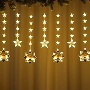 Abenkle Malay Islamic 95LED 4.2M Moon Curtain String Lights Castle Colored Lights Sun LED Lights 8 Modes for EID RamadanRaya HariRayaParty decoration