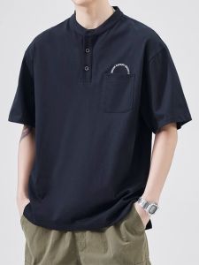 Japanese-Style Retro Polo Shirt Men 2023 Summer New Arrival Stand Collar Half Sleeve Tops Ins Trendy Fashion Short-Sleeved T-shirt