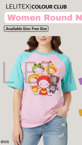 [Lelitex] Ladies Teenagers Carton Kitty Raglan Short Sleeve Colourful Tee - Free Size