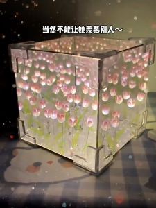 Tulip Mirror Lamp Handmade DIY LED Creative Flower Sea Night Light Confession Romantic Gift Home Decoration Light