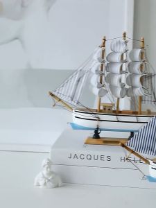 Sctrading888 Solid Wooden Ship Sailing Ornament Home Study Living Room Decoration Model Handmade Nautical Boat (With Light/Without Light Optional)