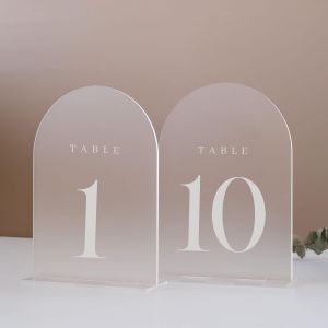 Arch Acrylic Table Numbers with Stands  5x7 Inch Clear Wedding Table Signs with Numbers with White Printed Script