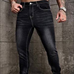 Men Jeans Denim Pants Clothing Trousers Mens Casual Black Washed Slim Fit Stretch Skinny Denim Pants